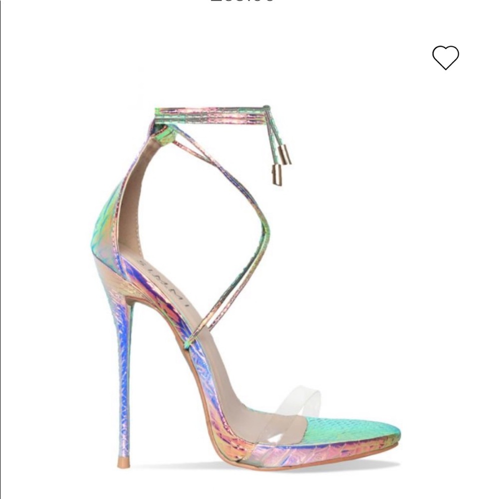 SHANIA RAINBOW SNAKE CLEAR LACE UP STILETTO HEELS
